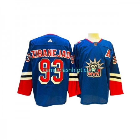 Camiseta New York Rangers Mika Zibanejad 93 Adidas 2022-2023 Reverse Retro Azul Authentic - Homem